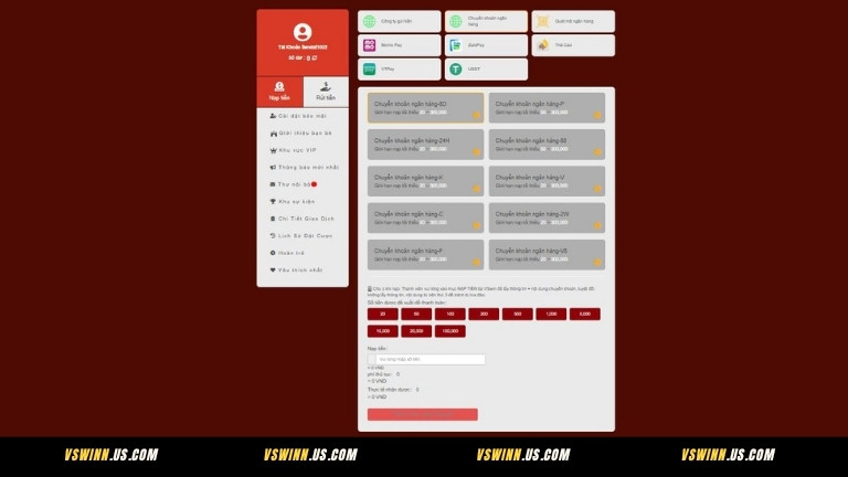 Cách nạp tiền VSWIN bằng chuyển khoản ngân hàng