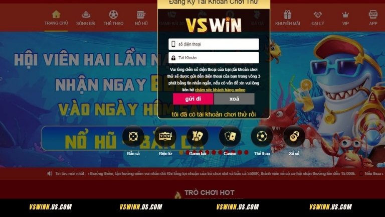 Hướng dẫn đăng ký tài khoản chơi thử tại VSWIN