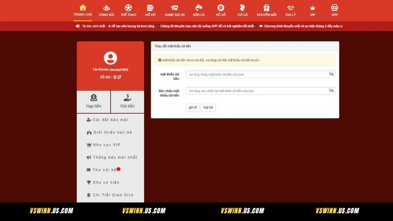 Tạo mật khẩu rút tiền